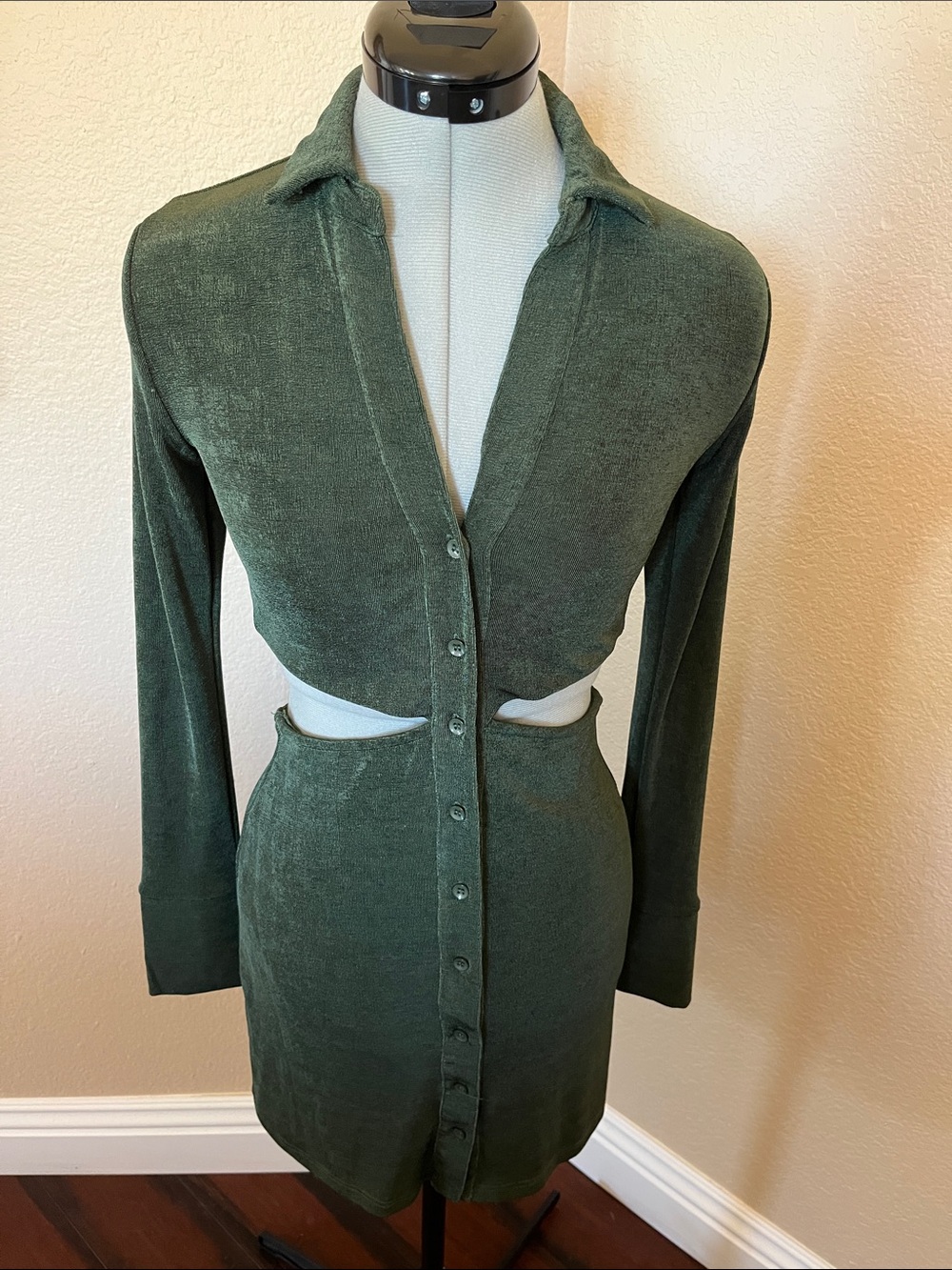 Cotton Candy Olive Green Cutout Button-Front Mini Skirt